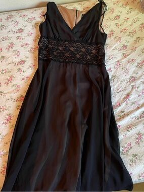 connected apparel petite Black Lace-Waist Midi Dress